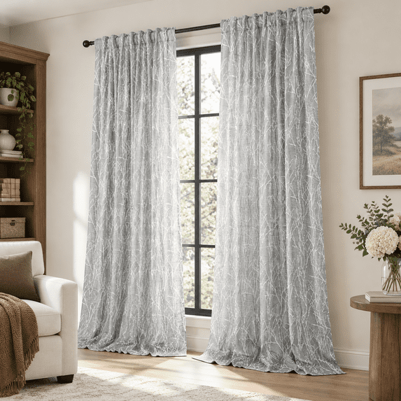 Grey And White Curta96 Inches Long For Living Room Dining 2 Panel Tab ...