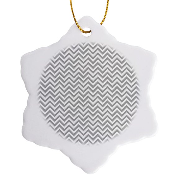 3drose, Grey and White Girly Chic Chevron Zigzag, 3 inch Snowflake Porcelain Ornament
