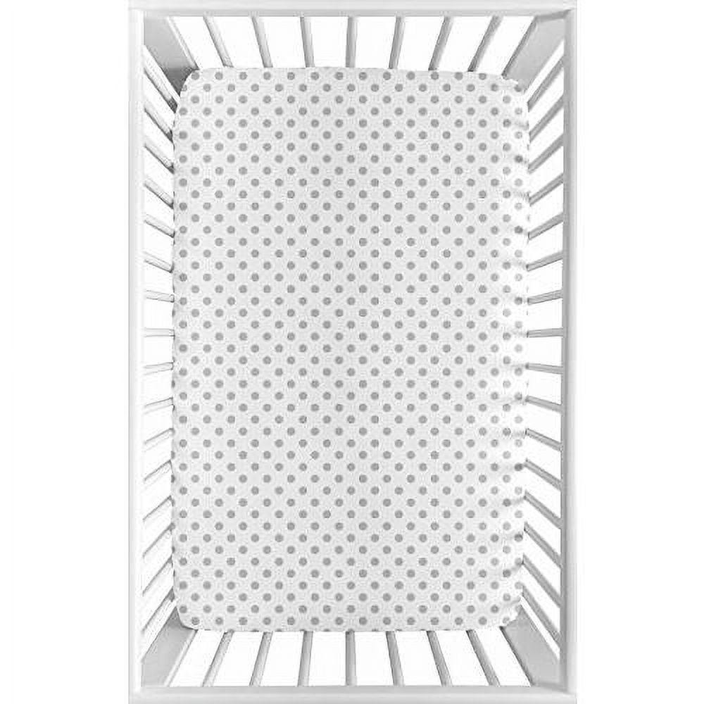 Grey And White Polka Dot Baby Girl Fitted Mini Portable Crib Sheet For grey-and-white-polka-dot-baby-girl-fitted-mini-portable-crib-sheet-for