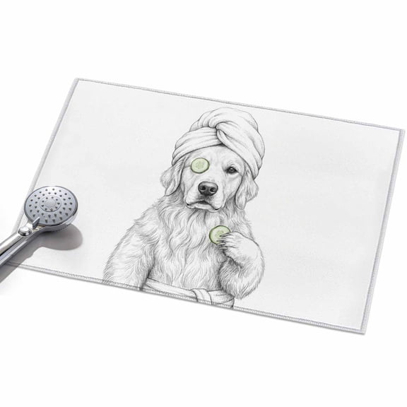 Grey Animals Area Rugs 2x3ft Funny Dog with Bath Wrap Cucumber Slice Gray Modern Floor Rug Non Slip Low Pile Ultra Soft Throw Carpet for Entryway Indoor Entrance Kitchen Bathroom