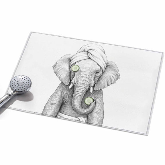 Grey Animals Area Rugs 2x3ft Funny Elephant with Bath Wrap Cucumber Slice Gray Modern Floor Rug&nbsp;Non Slip Low Pile Ultra Soft Throw Carpet for Entryway Indoor Entrance Kitchen Bathroom