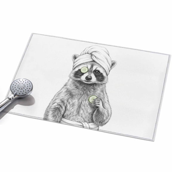 Grey Animals Area Rugs 2x3ft Funny Raccoon with Bath Wrap Cucumber Slice Gray Modern Floor Rug&nbsp;Non Slip Low Pile Ultra Soft Throw Carpet for Entryway Indoor Entrance Kitchen Bathroom