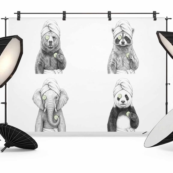Grey Animals Photography Backdrop 7x5FT, Funny Bear Raccoon Elephant Panda Gray Modern Photo Backdrops, Background for Photography Studio Photo Studio Background, Back Drop for Photoshoot
