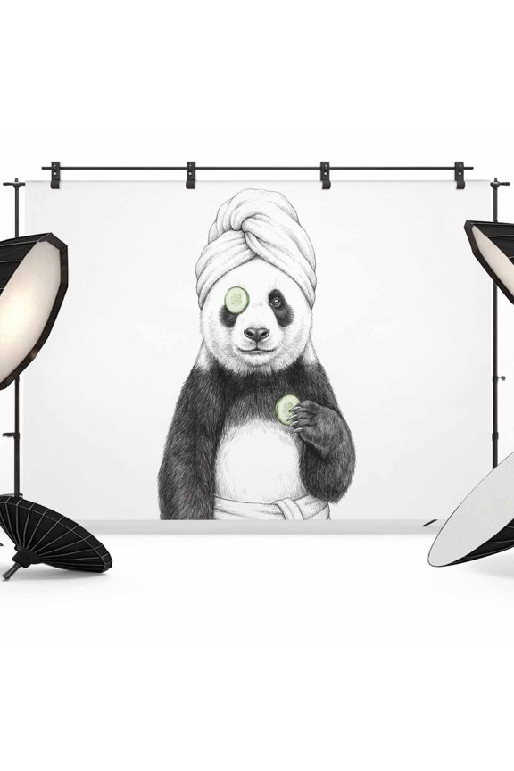 Grey Animals Photography Backdrop 7x5FT, Funny Panda with Bath Wrap Gray Modern Photo Backdrops, Background for Photography Studio Photo Studio Background, Back Drop for Photoshoot