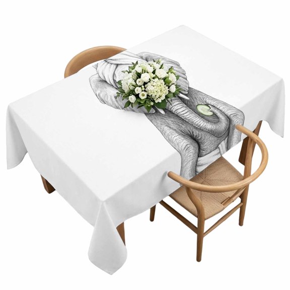 Grey Animals Rectangle Tablecloth Funny Elephant with Bath Wrap Cucumber Slice Gray Modern Waterproof Wrinkle Free Soft Table Cloth Spill-Proof Washable Table Cover for Dining Picnic 60 x 120 Inch