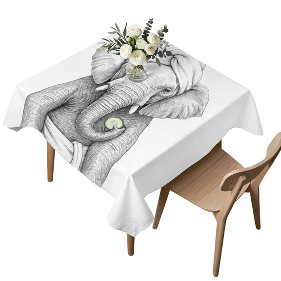Grey Animals Square Tablecloth Funny Elephant with Bath Wrap Cucumber Slice Gray Modern Waterproof Wrinkle Free Soft Table Cloth Spill-Proof Washable Table Cover for Dining Party Picnic 54 x 54 Inch