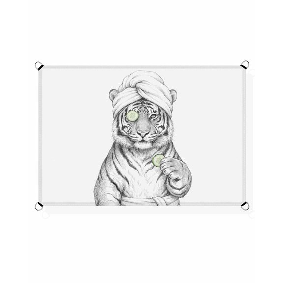 Grey Animals Sun Shade Sail 14'X18' Funny Tiger with Bath Wrap Cucumber Slice Gray Modern UV Block Outdoor Sail Shades Breathable Waterproof Rectangular Sunshade for Patio Garden Pool Pergola Porch