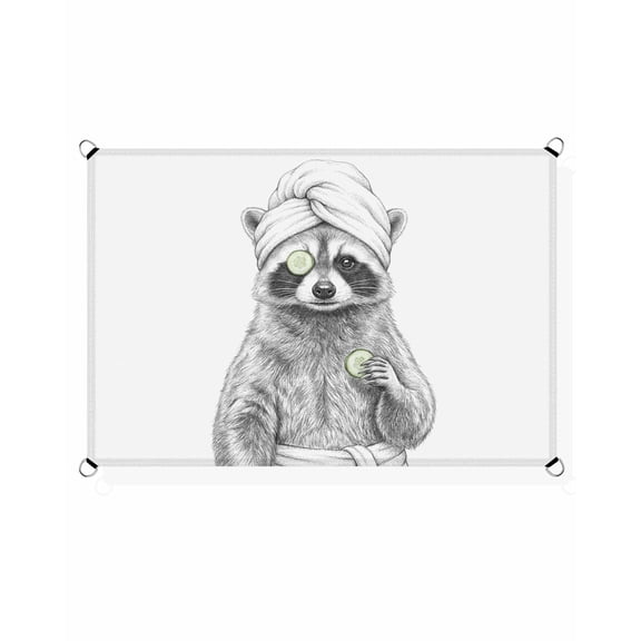 Grey Animals Sun Shade Sail 6.5'X10' Funny Raccoon with Bath Wrap Cucumber Slice Gray Modern UV Block Outdoor Sail Shades Breathable Waterproof Rectangular Sunshade for Patio Garden Pool Porch