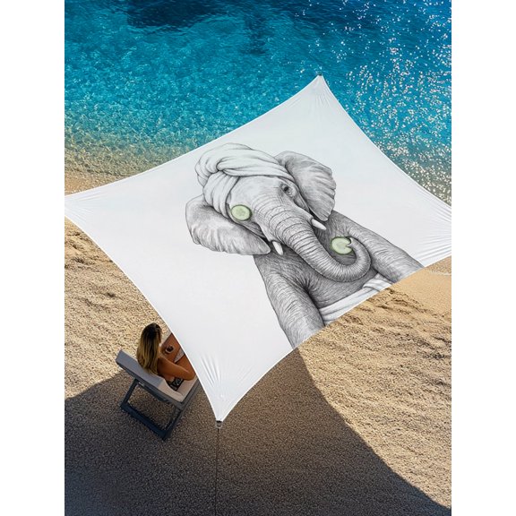 Grey Animals Sun Shade Sail 8' x 10', Funny Elephant with Bath Wrap Cucumber Slice Gray Modern Rectangle Outdoor Sunshade Canopy, Waterproof UV Block Patio Covers for Garden Yard Beach