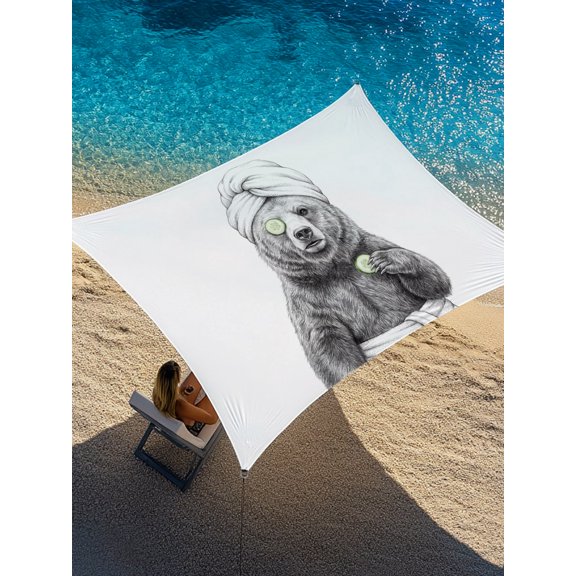 Grey Animals Sun Shade Sail 8' x 10', Funny Grizzly Bear with Bath Wrap Cucumber Slice Gray Modern Rectangle Outdoor Sunshade Canopy, Waterproof UV Block Patio Covers for Garden Yard Beach