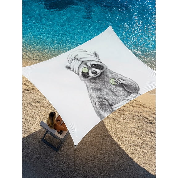 Grey Animals Sun Shade Sail 8' x 10', Funny Raccoon with Bath Wrap Cucumber Slice Gray Modern Rectangle Outdoor Sunshade Canopy, Waterproof UV Block Patio Covers for Garden Yard Beach