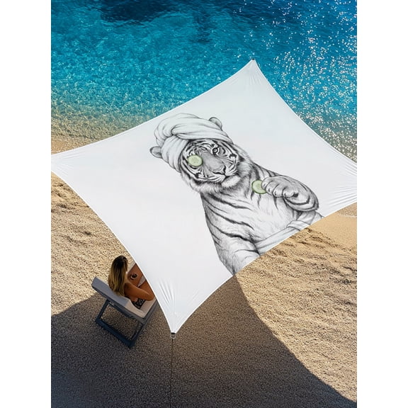 Grey Animals Sun Shade Sail 8' x 10', Funny Tiger with Bath Wrap Cucumber Slice Gray Modern Rectangle Outdoor Sunshade Canopy, Waterproof UV Block Patio Covers for Garden Yard Beach