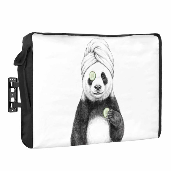 Grey Animals Waterproof Outdoor TV Cover, Funny Panda with Bath Wrap Gray Modern Outside Weatherproof TV Enclosures for 30 to 32 Inch LCD Television Shield Flat Screen Protectors