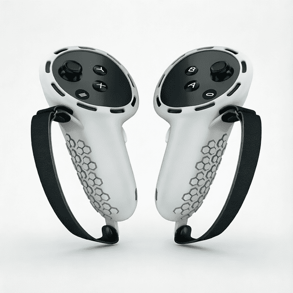 Grey Anti Slip Silicone VR Controller Grips Compatible with Meta Quest 3 Meta Quest 3S Adjustable Knuckle Straps Protective Cover