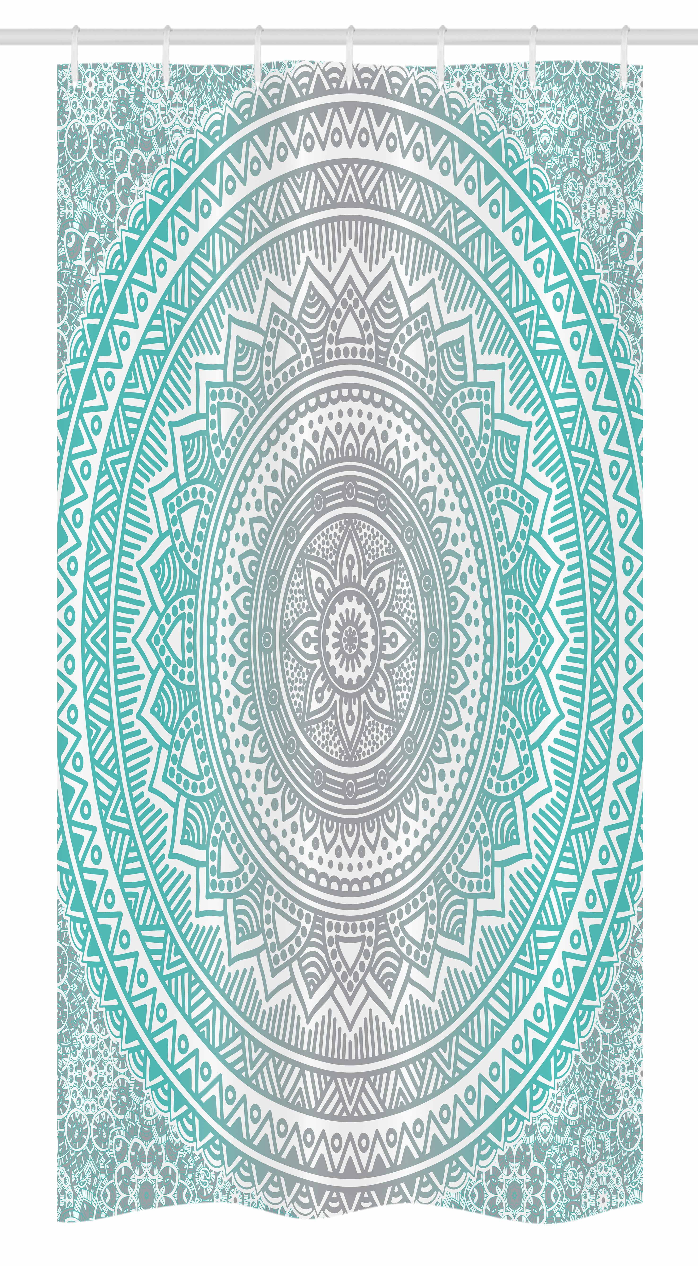 Teal and Gray Mandala Waterproof Fabric Shower Curtain with Hooks