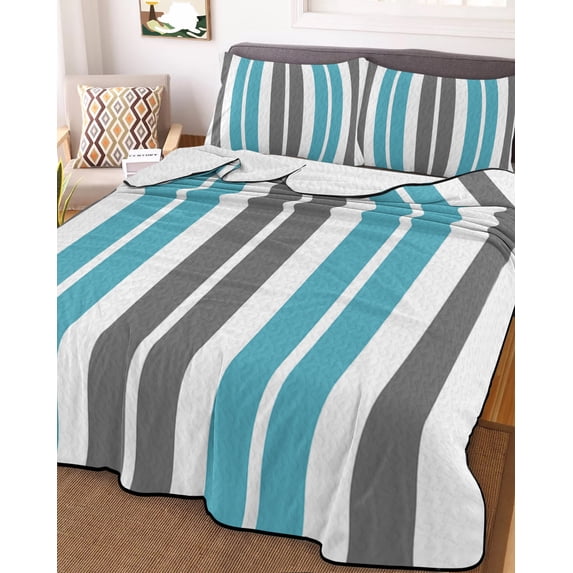 Grey Aqua Stripes,Twin Size Down Alternative Comforter,Lightweight Comforter Quilt Bedding Set with Pillow Shams Abstract Contemporary Minimalist Geometric Bed Comforter Duvet Insert 68"x86"