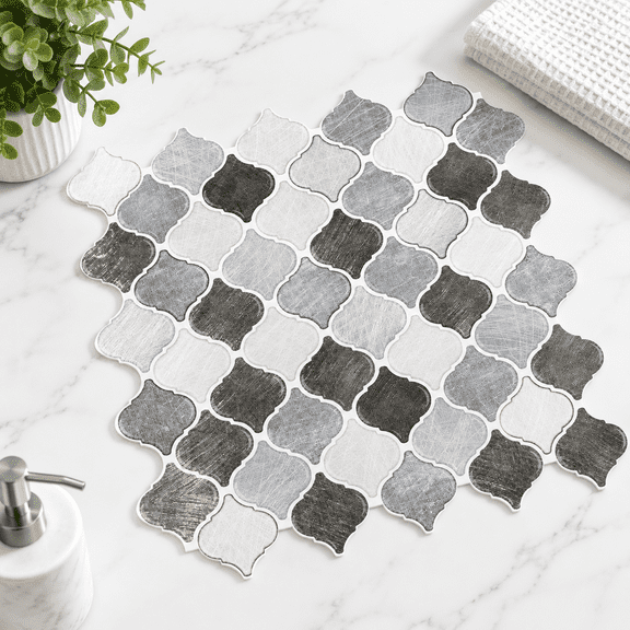 Grey Arabesque Peel and Stick Decorative Wall Panels for Kitchen and Bathroom Backsplashes
