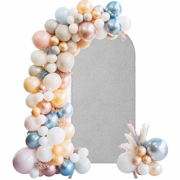 Grey Arch Backdrop Cover 5Ft, Wedding Arch Covers Stretchy Backdrop, Vintage Leather Patterned Texture Solid Modern Fitted 2 Sided Arched Photo Background for Birthday Party Decorations