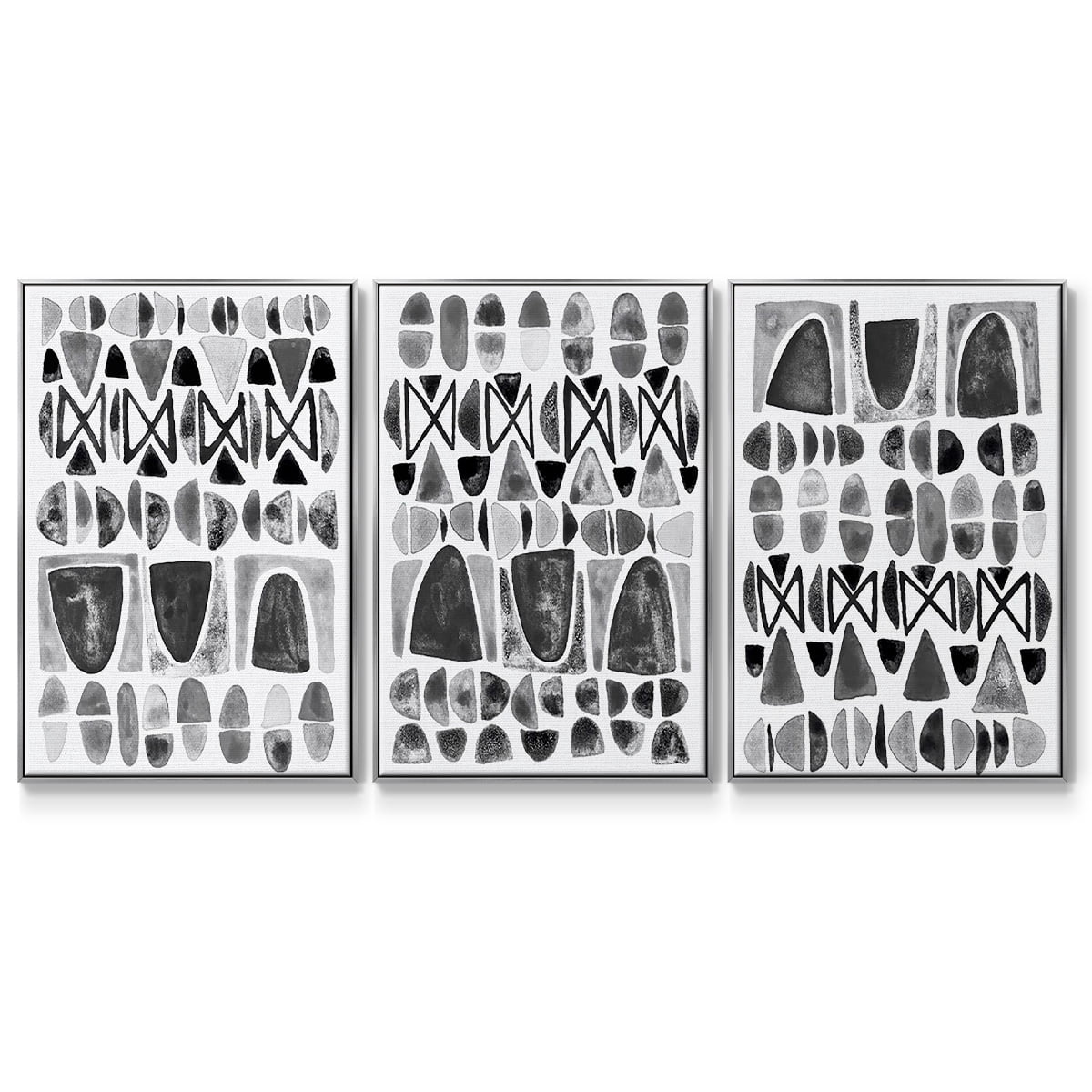Grey Arches I - Framed Premium Gallery Wrapped Canvas L Frame 3 Piece Set - Ready to Hang