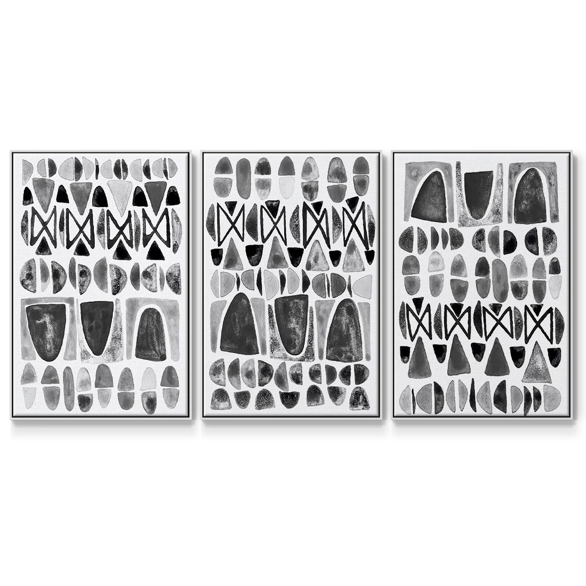 Grey Arches I - Framed Premium Gallery Wrapped Canvas L Frame 3 Piece Set - Ready to Hang
