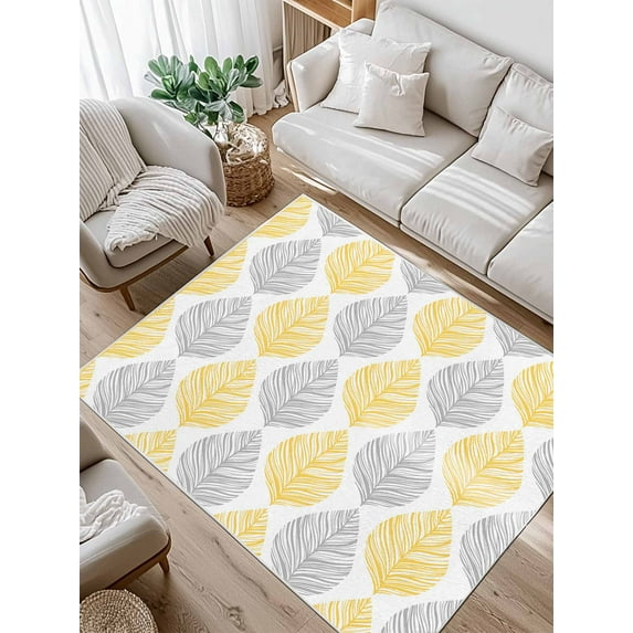 Grey and Area Rug for Bedroom 3x5 Ft Yellow Olive Leaf Texture Watercolor Super Soft fuzzy Throw Rug Non-Slip Fluffy Plush Indoor Floor Carpet for Living Room Nursery Home Decor