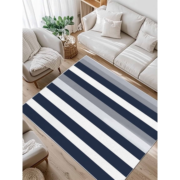 Grey and Area Rug for Bedroom 4x6 Ft Dark Blue Stripe Abstract Geometric Striped Super Soft fuzzy Throw Rug Non-Slip Fluffy Plush Indoor Floor Carpet for Living Room Nursery Home Decor