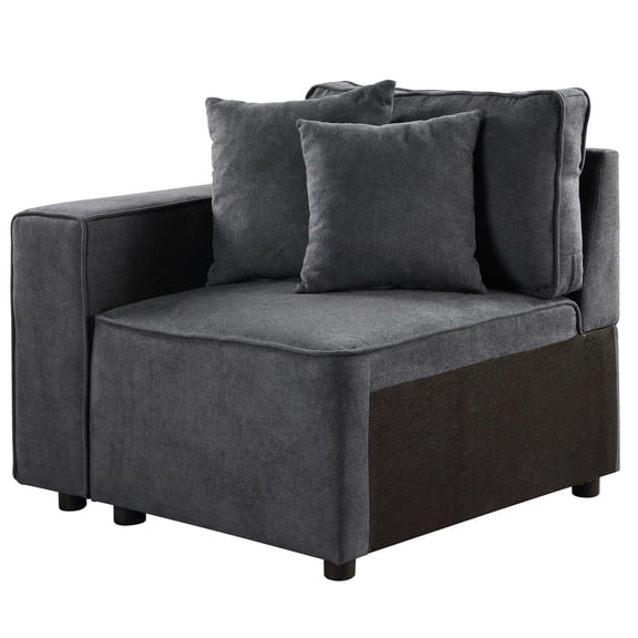 Grey Armchair with Decorative Flair - Loose Back and Throw Pillows in Lounge