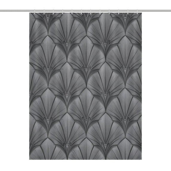 Grey Art Deco Fan Pattern Wallpaper Shower Curtain , Enchanted Forest Scenic Bathroom Decor Sets, Waterproof Fabric with Hooks
