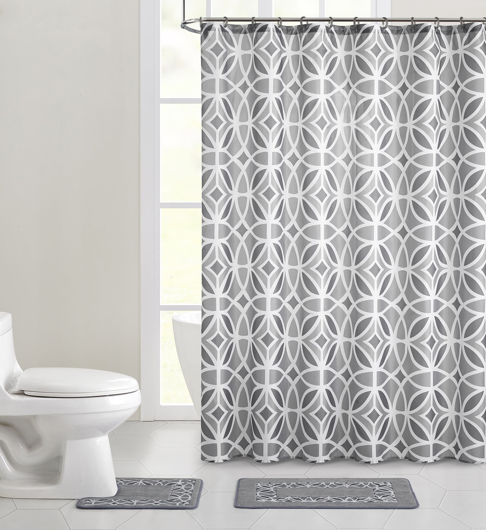 Grey Aster Geometric Polyester Bathroom Set, Grey, 15 Pieces, Mainstays
