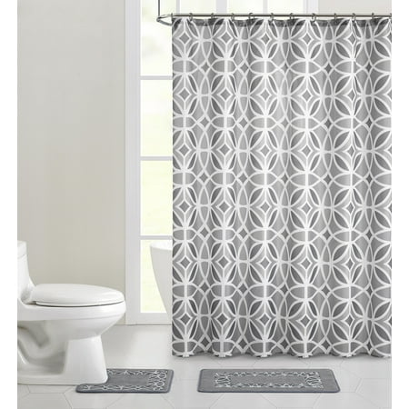 Grey Aster Geometric Polyester Bathroom Set, Grey, 15 Pieces, Mainstays