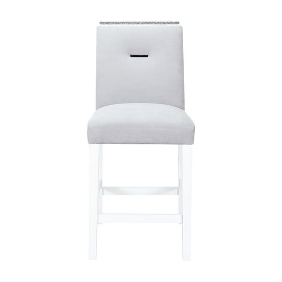 Grey Bar Stools ( Of 2) - Gray Fabric Padded Seat, Slat Back, Contemporary, 18.97in D X 22.94in W 41.58in H, 17.6lb, Rubber Wood Construction Seat With