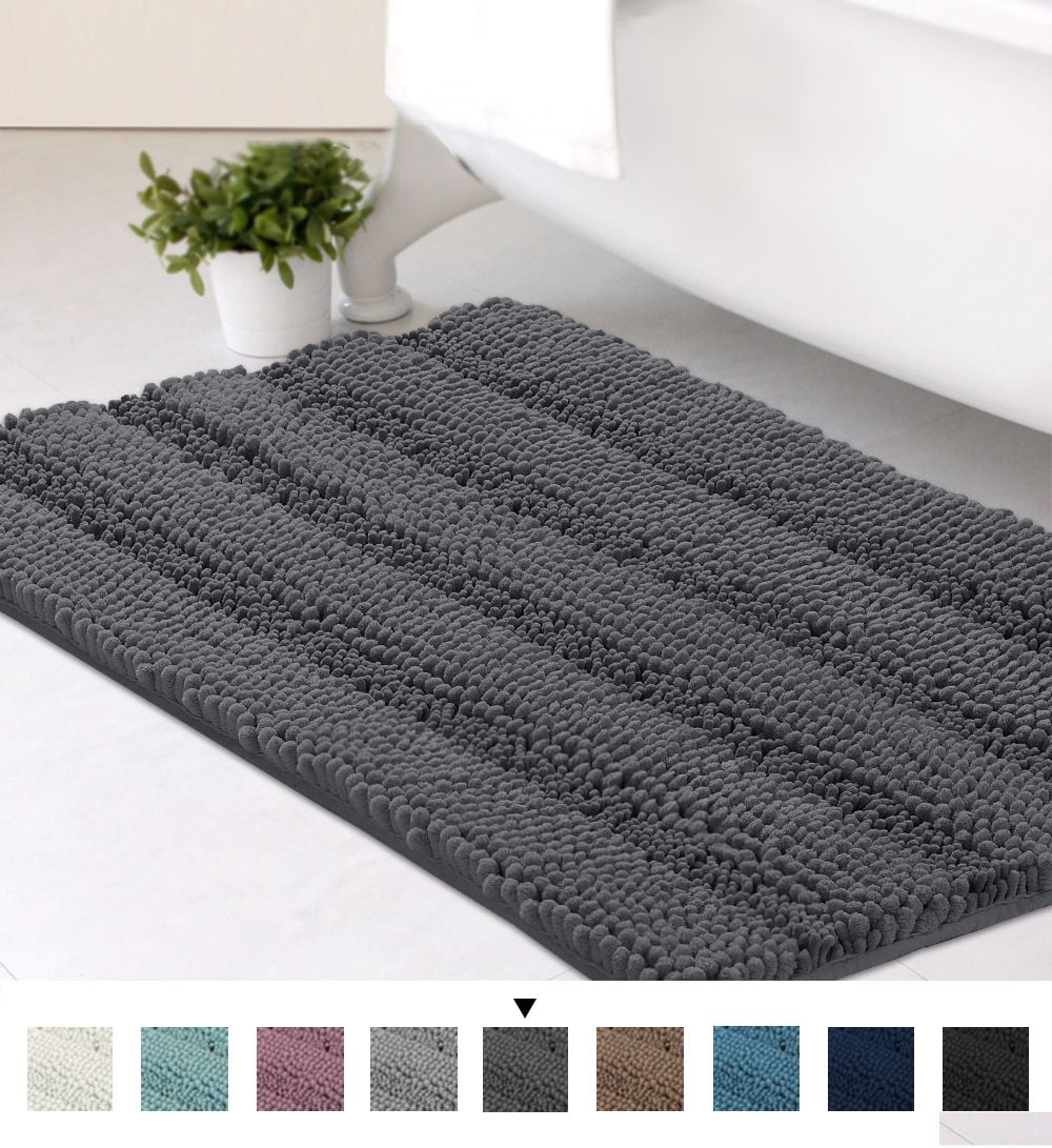 47x17 inch Oversize Non-slip Bathroom Rug Shag Shower Mat Soft Thick Floor  Mat Machine-washable Bath Mats with Water Absorbent Soft Microfibers Long  Striped Rugs for Powder Room, Navy 