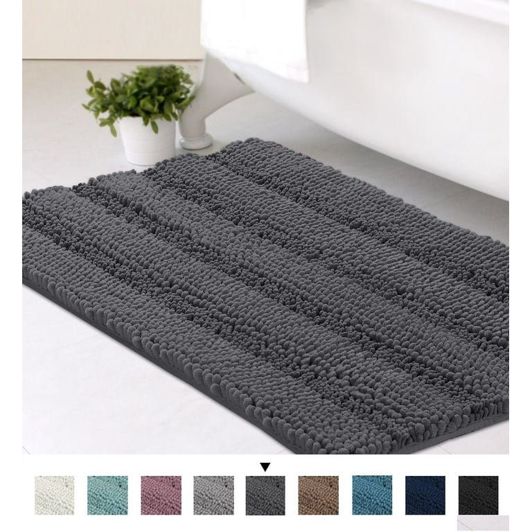 Striped Grey Bathroom Rug Set 3 Pieces Gray Ultra Soft, Non Slip Chenille  Toilet Mat, Absorbent Plush Shaggy Bath Mats for Bathroom, Bedroom,  Kitchen, Charcoal