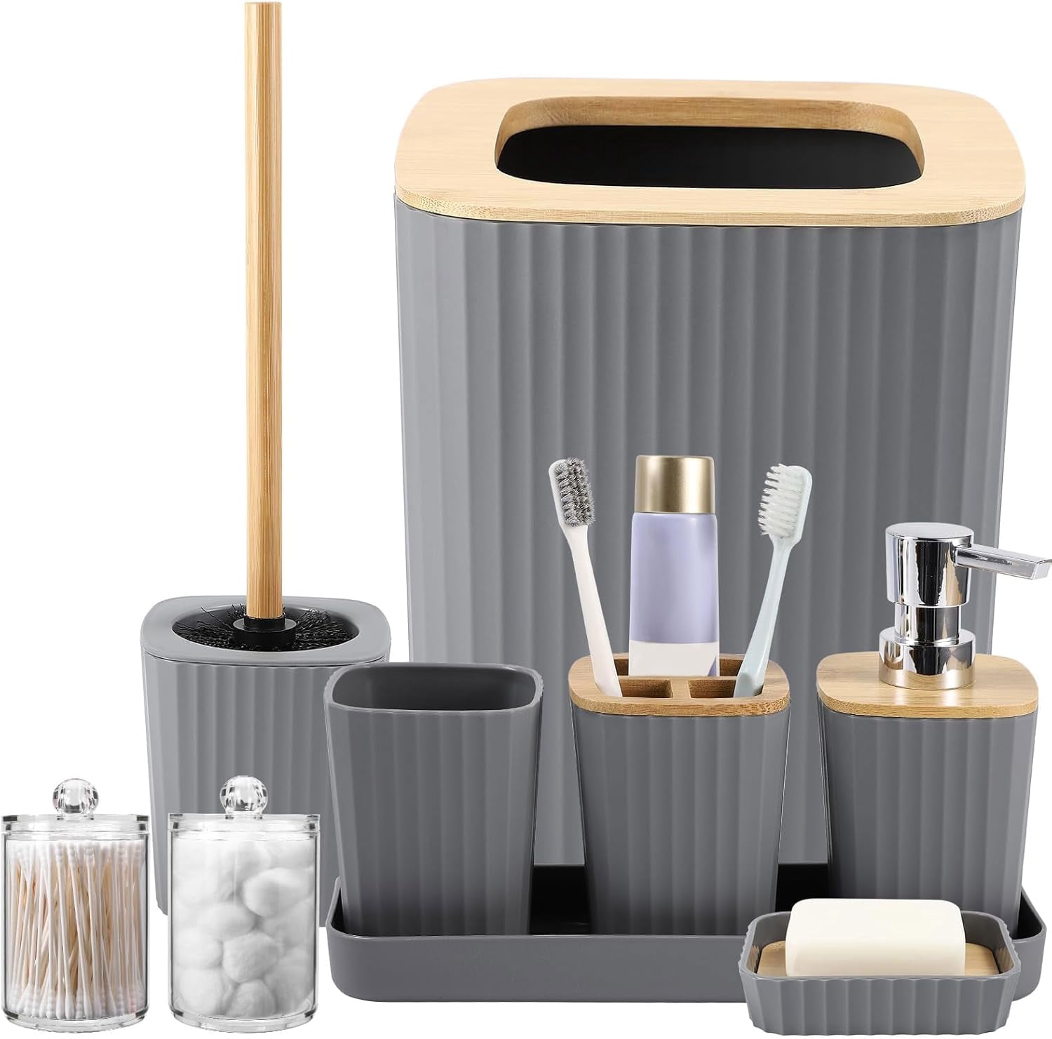 Grey Bathroom Accessories Set, 9 Piece Gray Bathroom Set, Bathroom ...