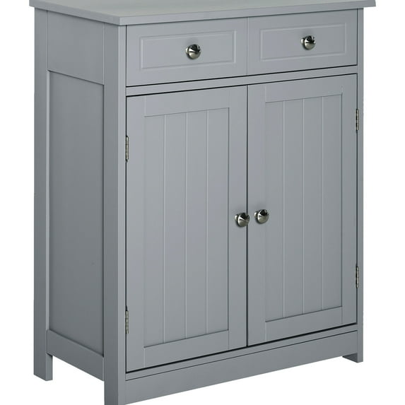Grey Bathroom Cabinet, 2-door & 2 With Adjustable Shelf, Freestanding Storage, , Water-, Keep Your Towels Hygiene Products Organized Floor 2 Doors, Drawers Storage For Bathroom, Frame, Water-