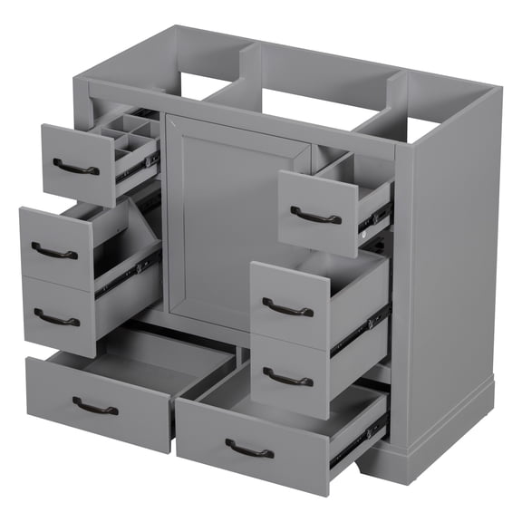 Grey Bathroom Cabinet, 6 Drawers, Adjustable Shelf, Solid Wood Base 36" Vanity Grey,