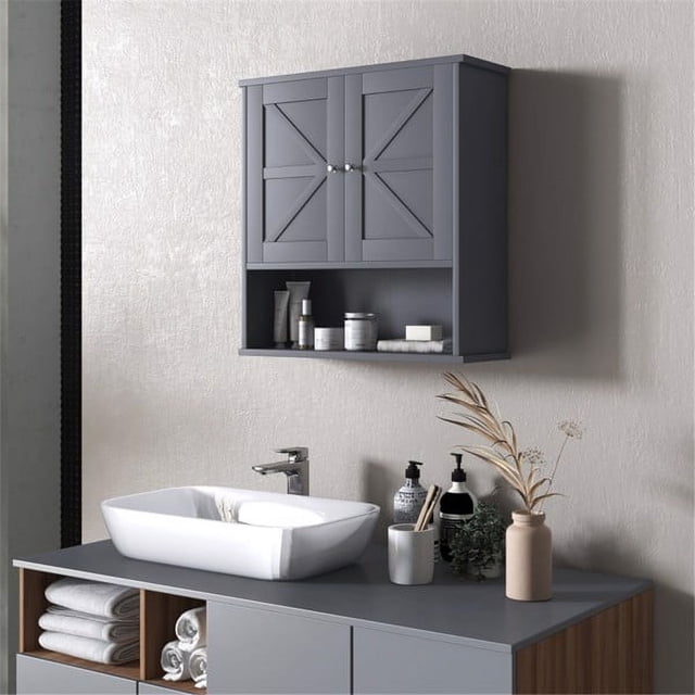 Grey Bathroom Cabinet,Bathroom Wall Cabinet with 2 Door Adjustable ...
