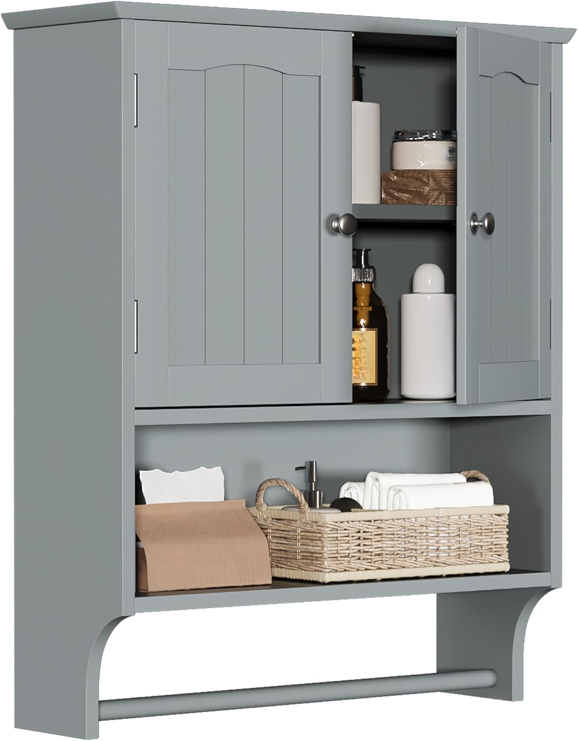 Grey Bathroom Cabinet Wall Mounted with Towels Bar,Bathroom Medicine ...
