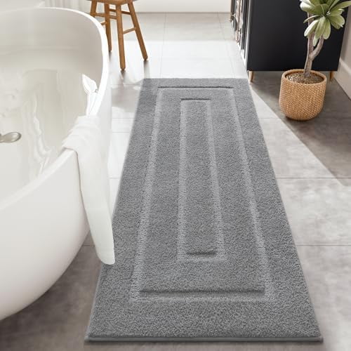 Grey Bathroom Rug 24x60 Inch Soft Absorbent Bathroom Runner Rug ...