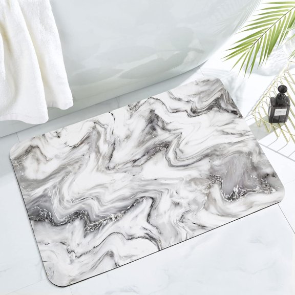 Grey Bathroom Rug Mat, Abstract Marble Bath Mats for Bathroom Non Slip, Absorbent Bathroom Shower Floor Mat Washable, 17" x 24"
