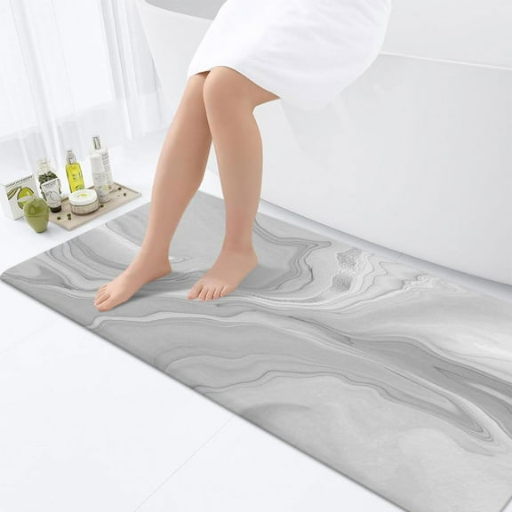 Grey Bathroom Rug Mat, Abstract Marble Bath Mats for Bathroom Non Slip, Modern Bath Rug Soft Luxury Microfiber Floor Rug for Tub Shower 17" x 48"