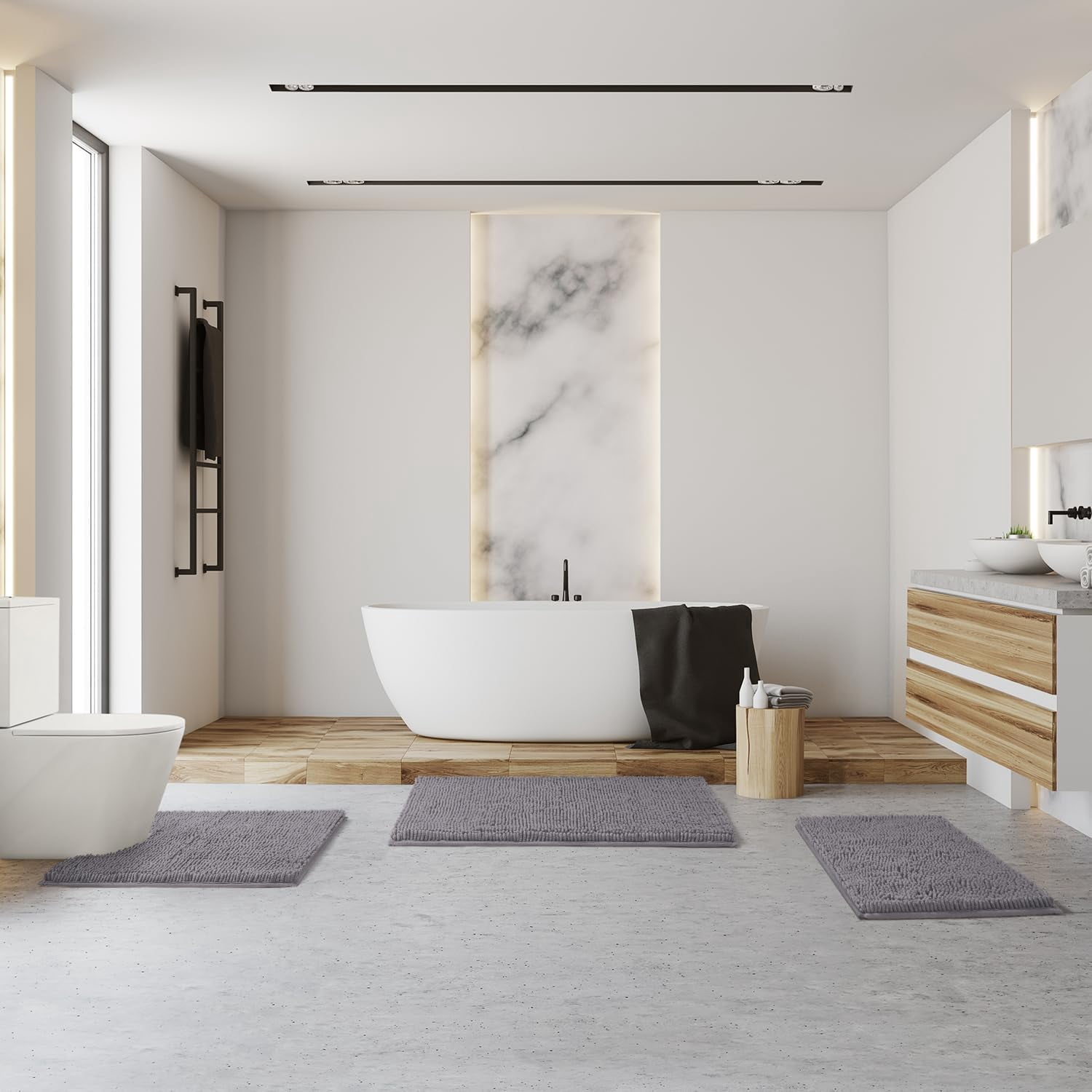 Grey Bathroom Rugs Sets 3 Piece Non Slip Extra Absorbent Plush Chenille Sof - Walmart.com