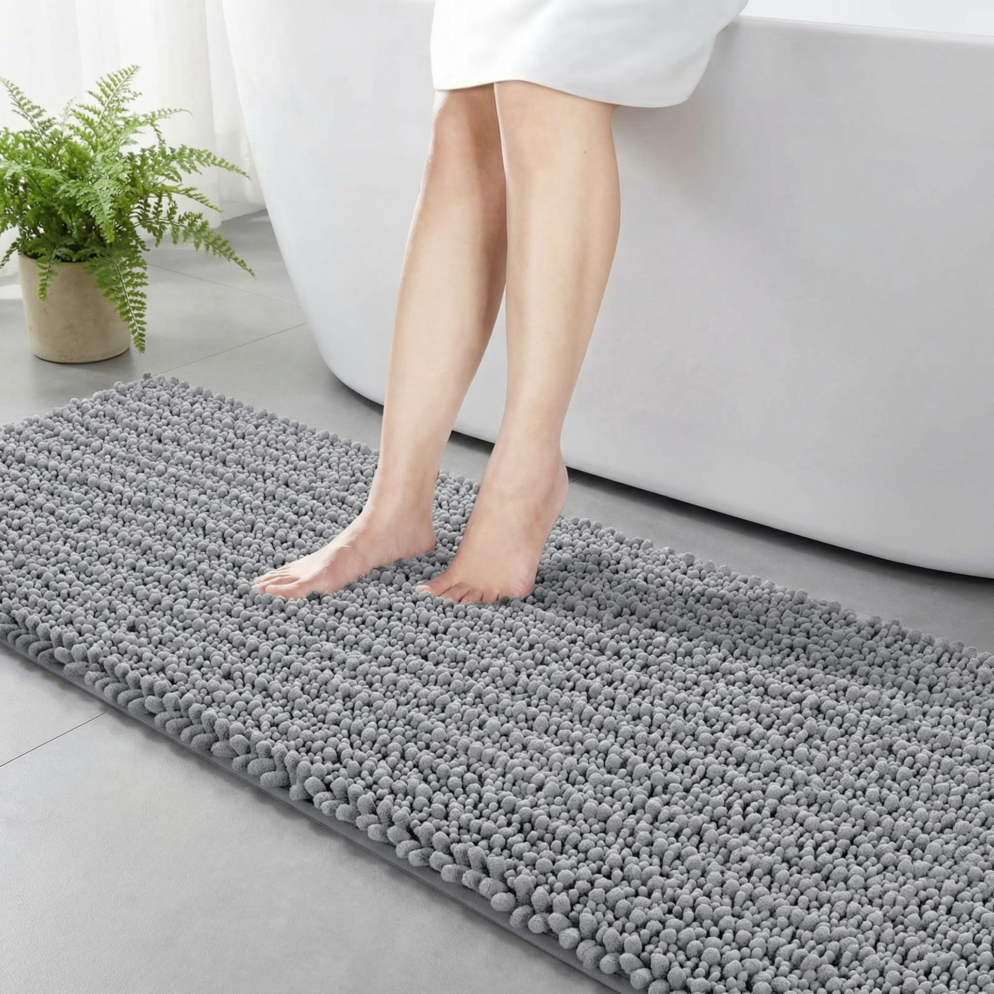 Grey Bathroom Runner Rug 24x70 Inch - Extra Long Chenille Bath Mat ...