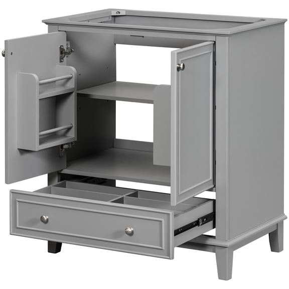Grey Bathroom Vanity Base, Strong Solid Wood Frame / Adjustable Shelf, Two - door Design