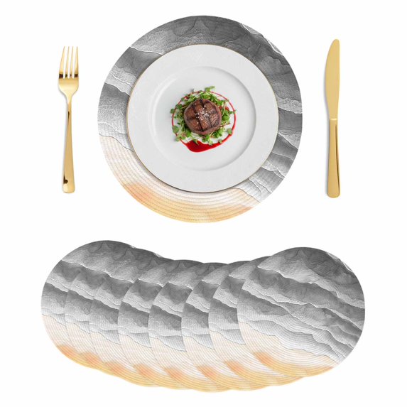 Grey Beach Coastal Round 13 Inch Placemats Set of 8, Summer Nautical Seaside Ocean Ombre HeatResistant Non Slip Place Mats for Dining Table, Wipeable Braided Kitchen Table Mats for Housewarming