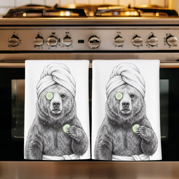 Grey Bear Kitchen Towels Set of 1, Contemporary Simple Art Funny Abstract Wild Animal Absorbent Dish Towels for Kitchen, Microfiber Hand Towel, Quick Drying Tea Towel for Cleaning Dishcloths