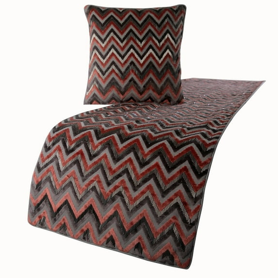 Grey Bed Runner without Pillow Cover, Full Size 68"x18" Decorative Bed Runner, Peach & Grey Velvet Bed Scarf in Bead Embroidery - Blushed Chevron