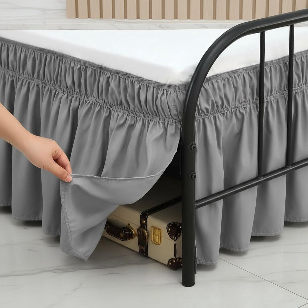 Grey Bed Skirts with Split Corners, Elastic Wrap Around, Easy to ...
