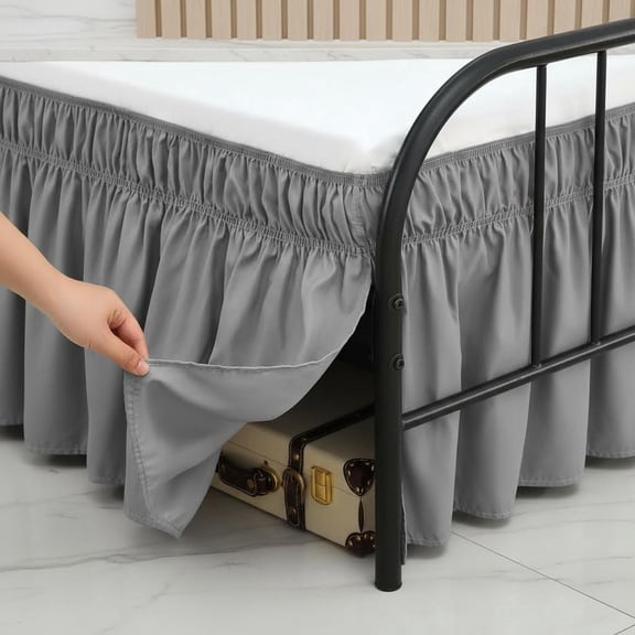 Grey Bed Skirts with Split Corners, Elastic Wrap Around, Easy to Install Dust Ruffles, Soft Fabric Machine Washable
