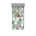 thumbnail image 1 of Grey Bedding Set with Sheet & Covers, Abstract Geometrical Theme Retro Illustration of Triangles Trees Print, Printed Bedroom Decor 2 Shams, 4 Sizes, Coral and Reseda Green, by Ambesonne, 1 of 3